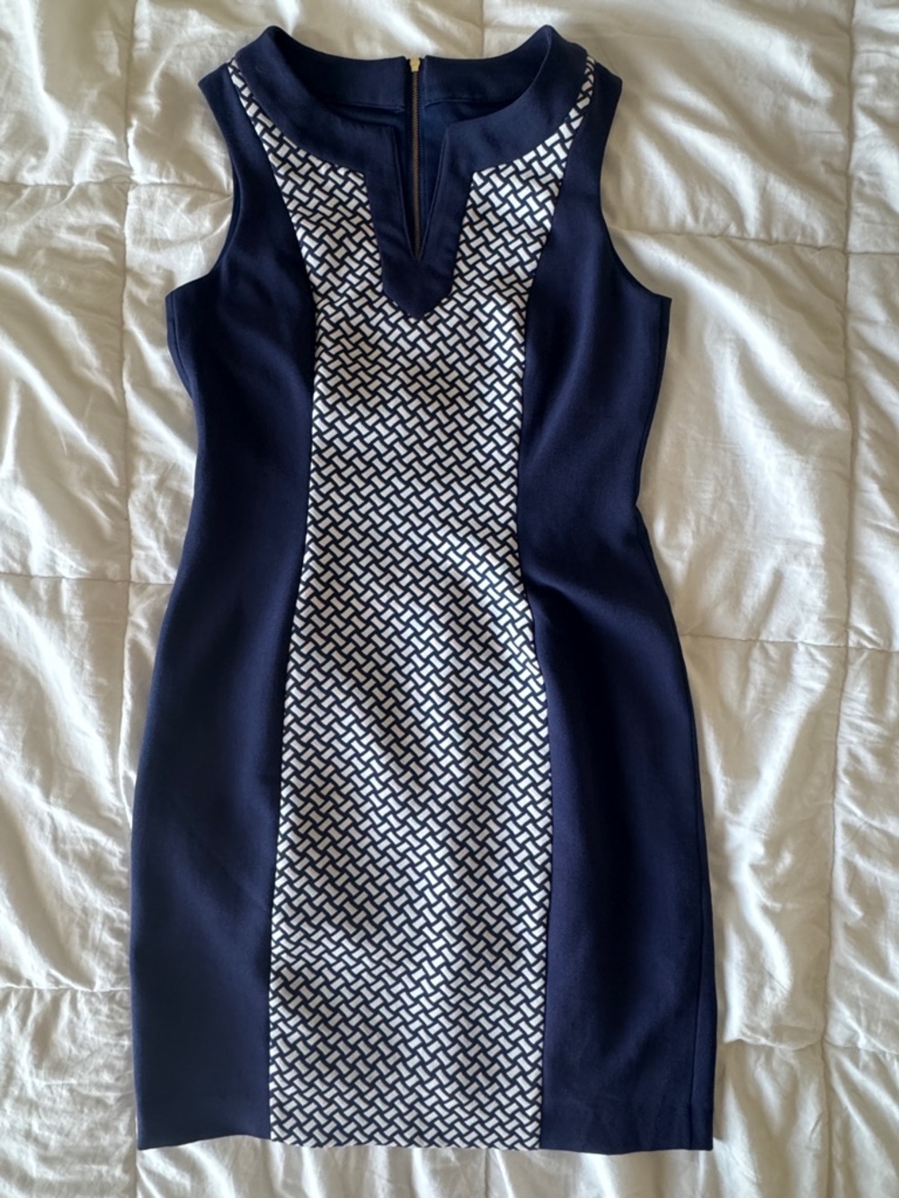 Tahari ASL Navy White Colorblock Geometric Sheath Work Dress Size 2 - Picture 5 of 10